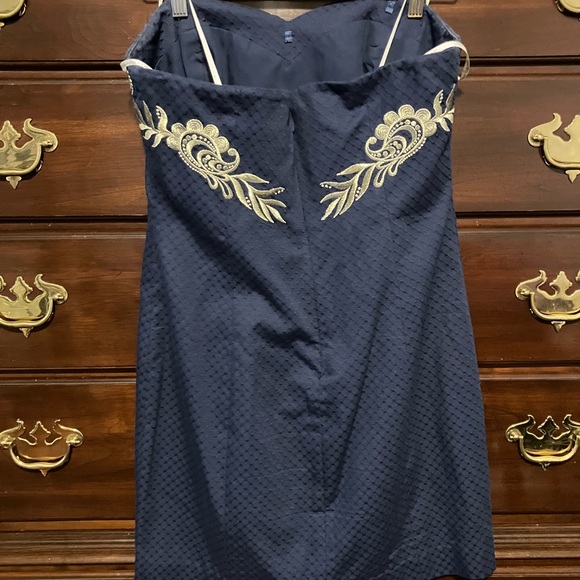Lilly Pulitzer Demi Dress Strapless Blue With Gold Embroidery Size 8 - Picture 3 of 4